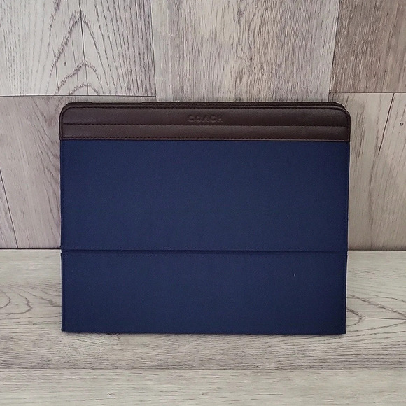COACH‎ Varick Nylon iPad Case Dark Blue Brown Cover Stand F61815 NEW With Tags - Picture 1 of 12